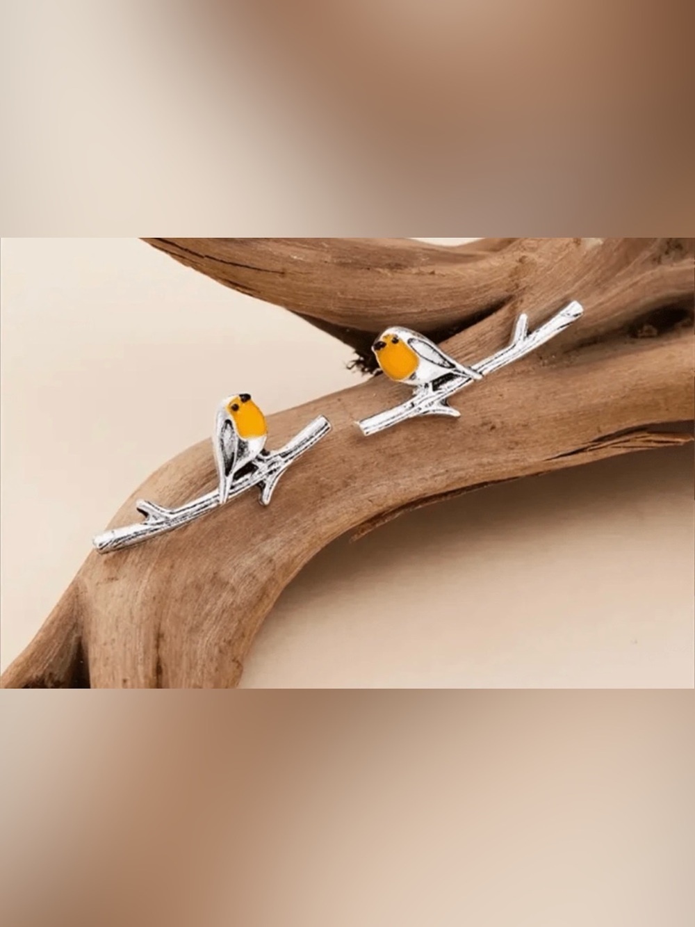 Silver Bird Stud Earrings with Yellow Accent - Pet Bird Design